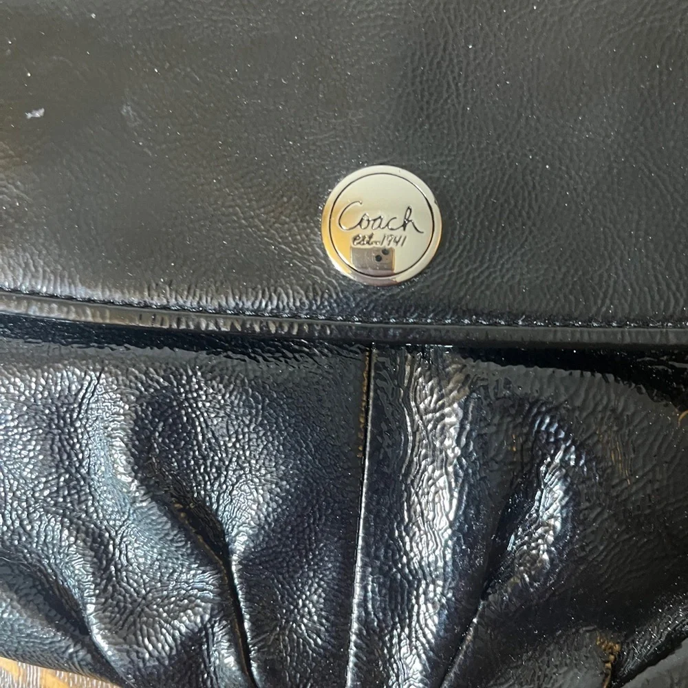 Coach Black Patent Leather Clutch Wristlet with Silver Accents